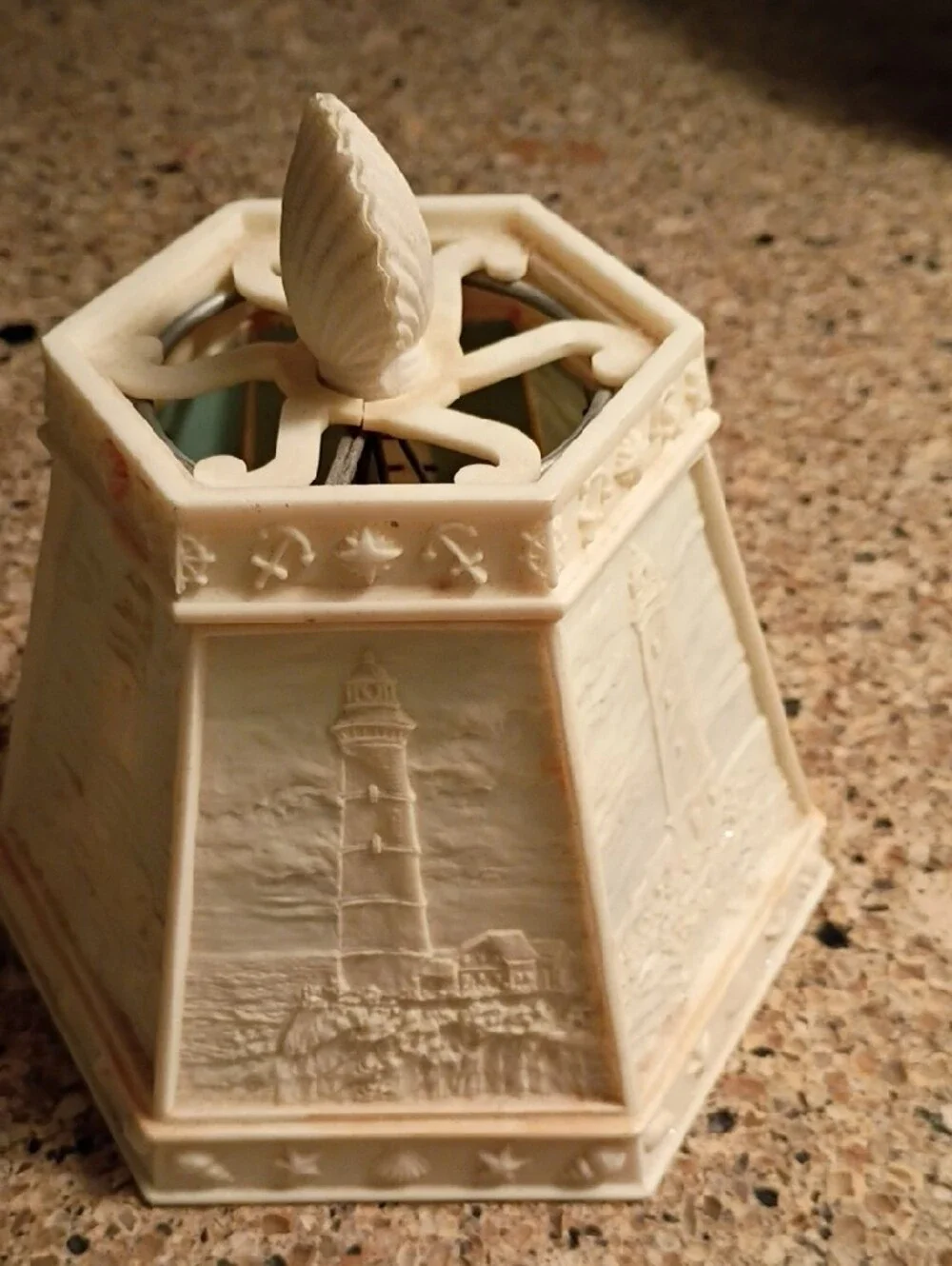 Cream Decorative See-Thru Nautical Lighthouse Accent Lampshade with Shell Finial